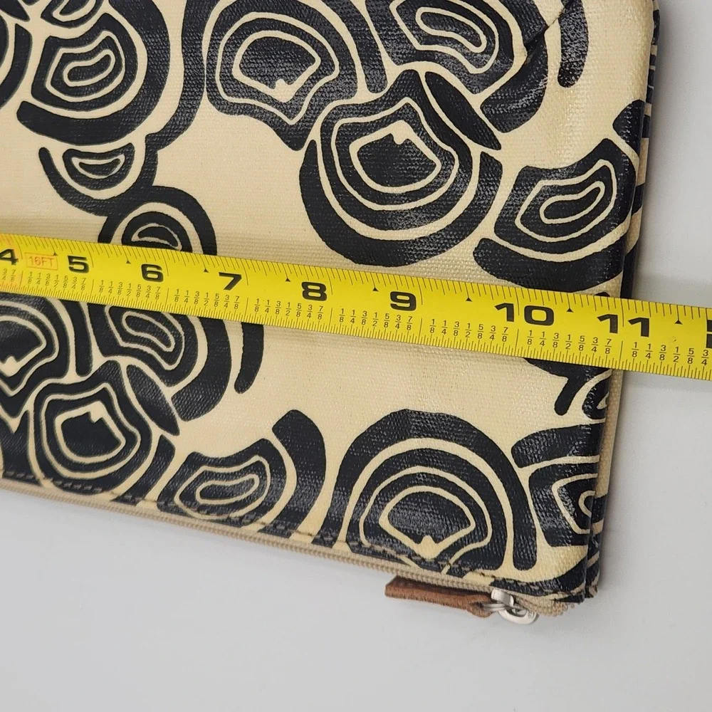 Fossil Key-Per Canvas Cosmetic Bag Zip Pouch‎ Cream Blue Graphic Print